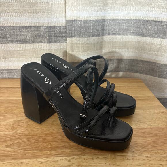 Katy Perry The Meadow Classic Black Strappy Chunky Heels Size 8.5 - Picture 1 of 11